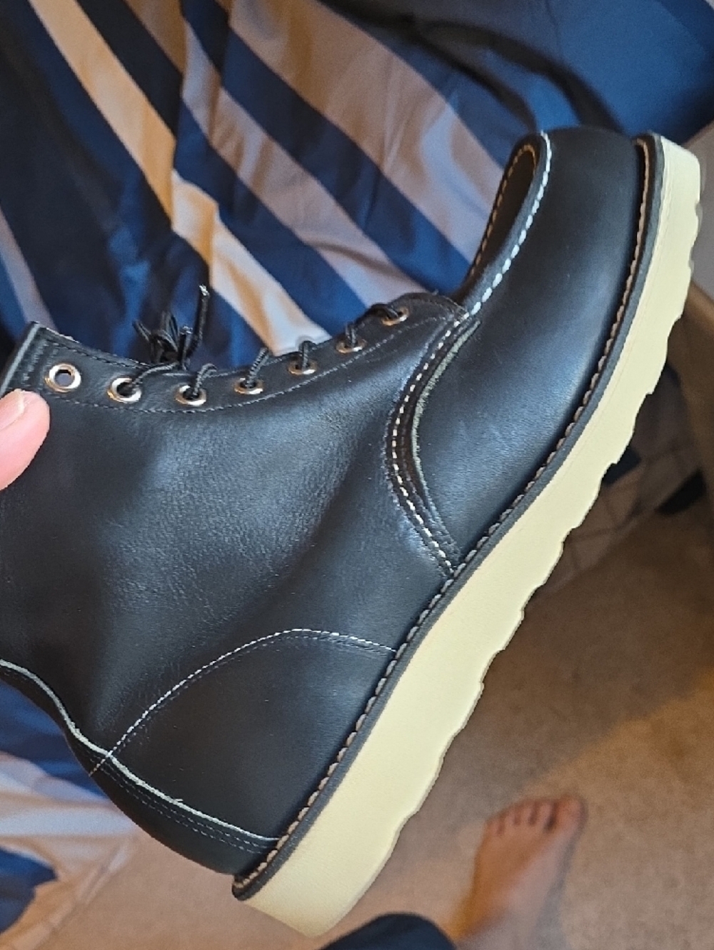 Red Wing Shoes Black Leather Moc Toe Boots with Cream Outsole - Picture 9 of 10